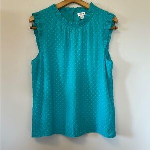 J. Crew teal top ruffled collar & sleeves button in back size medium new w/o tag